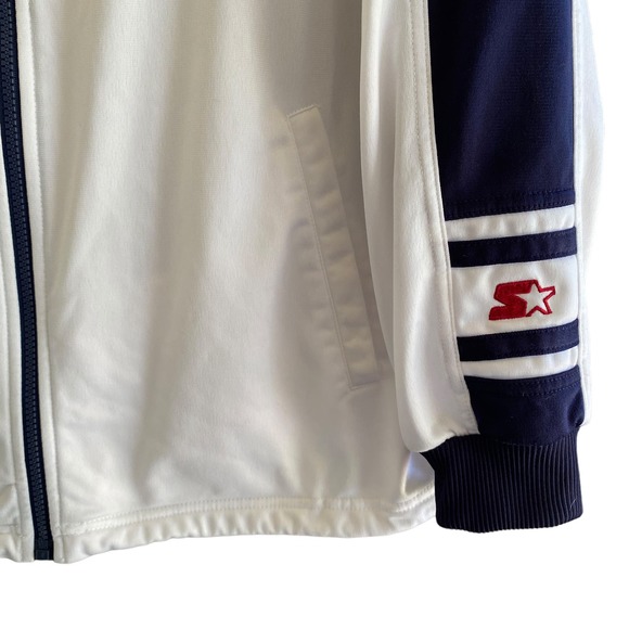 STARTER Men's Size L Jacket Athletic Zip Front White Navy Blue 100% Polyester - Picture 10 of 13
